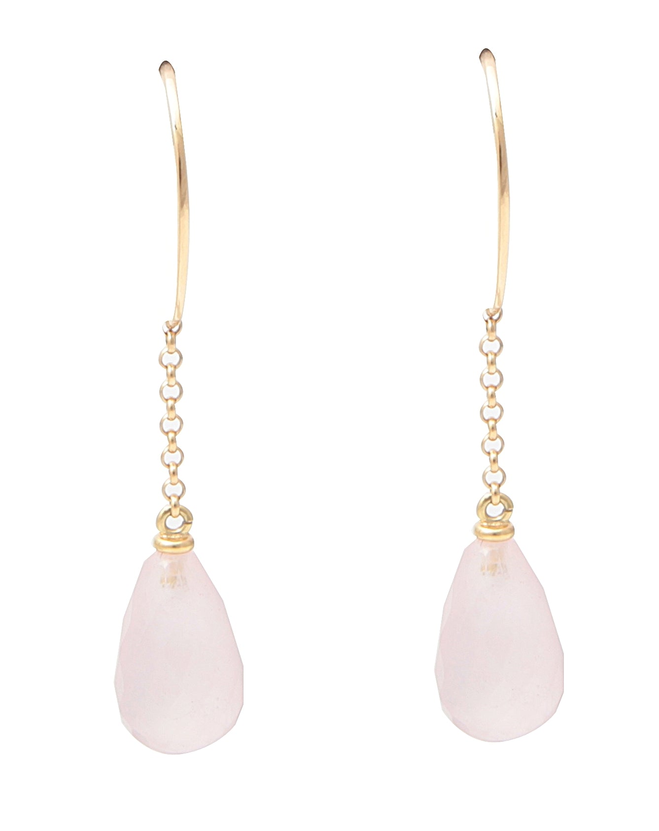 Pink quartz 18K yellow gold drops earrings