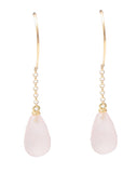 Boucles d’Oreilles Gouttes Quartz Rose Or Jaune 18 carats