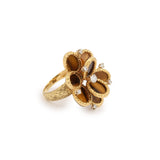 Tiger Eye Diamond Cabochon 18K Yellow Gold Flower Ring Attributed to Fred Paris