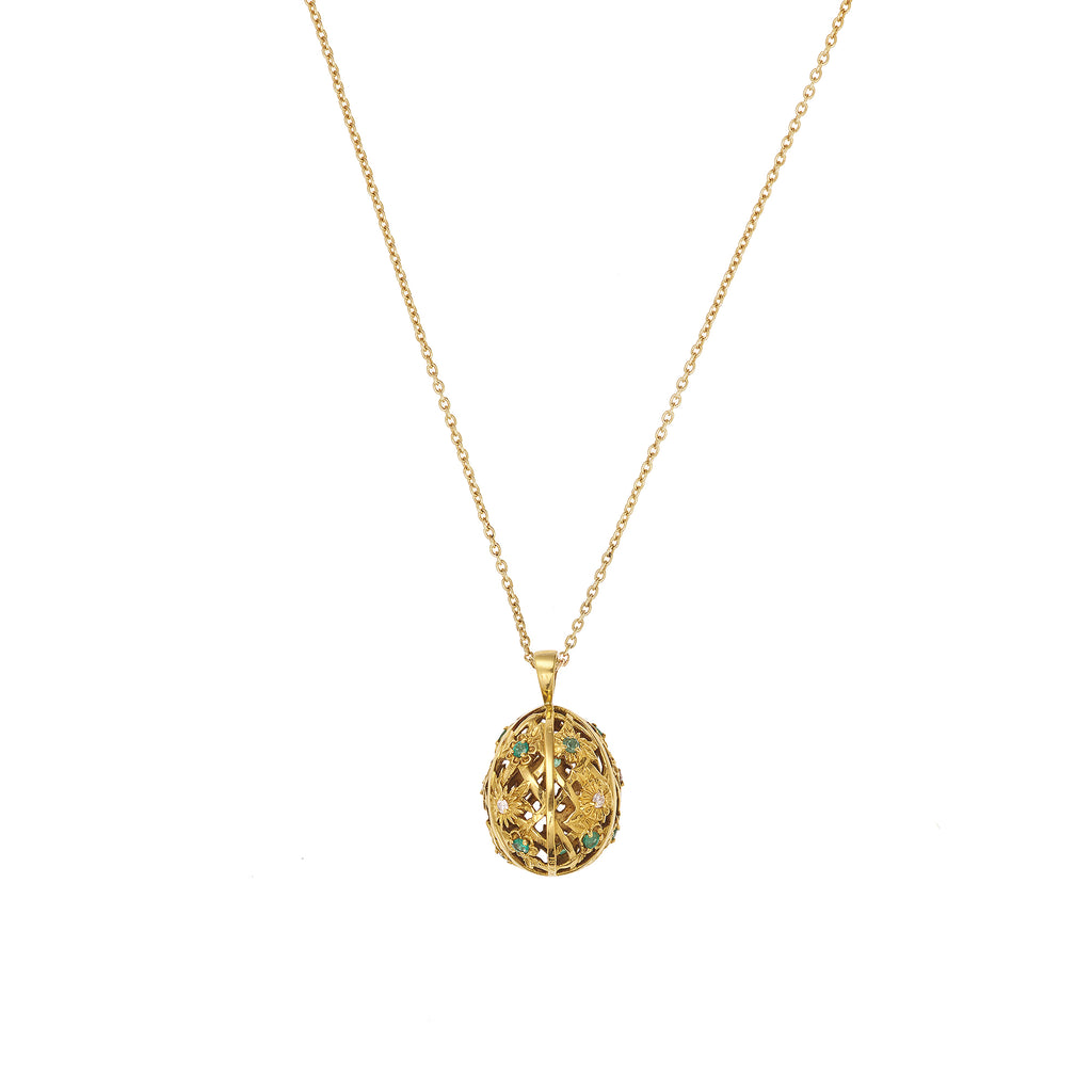 Pendentif œuf en or jaune, diamants et Guilloché Enamel turquoise