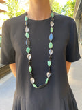 Chrysoprase, Rock cristal, Onyx and Jais Necklace