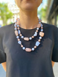 Sautoir Quartz Rose Calcédoine Argent