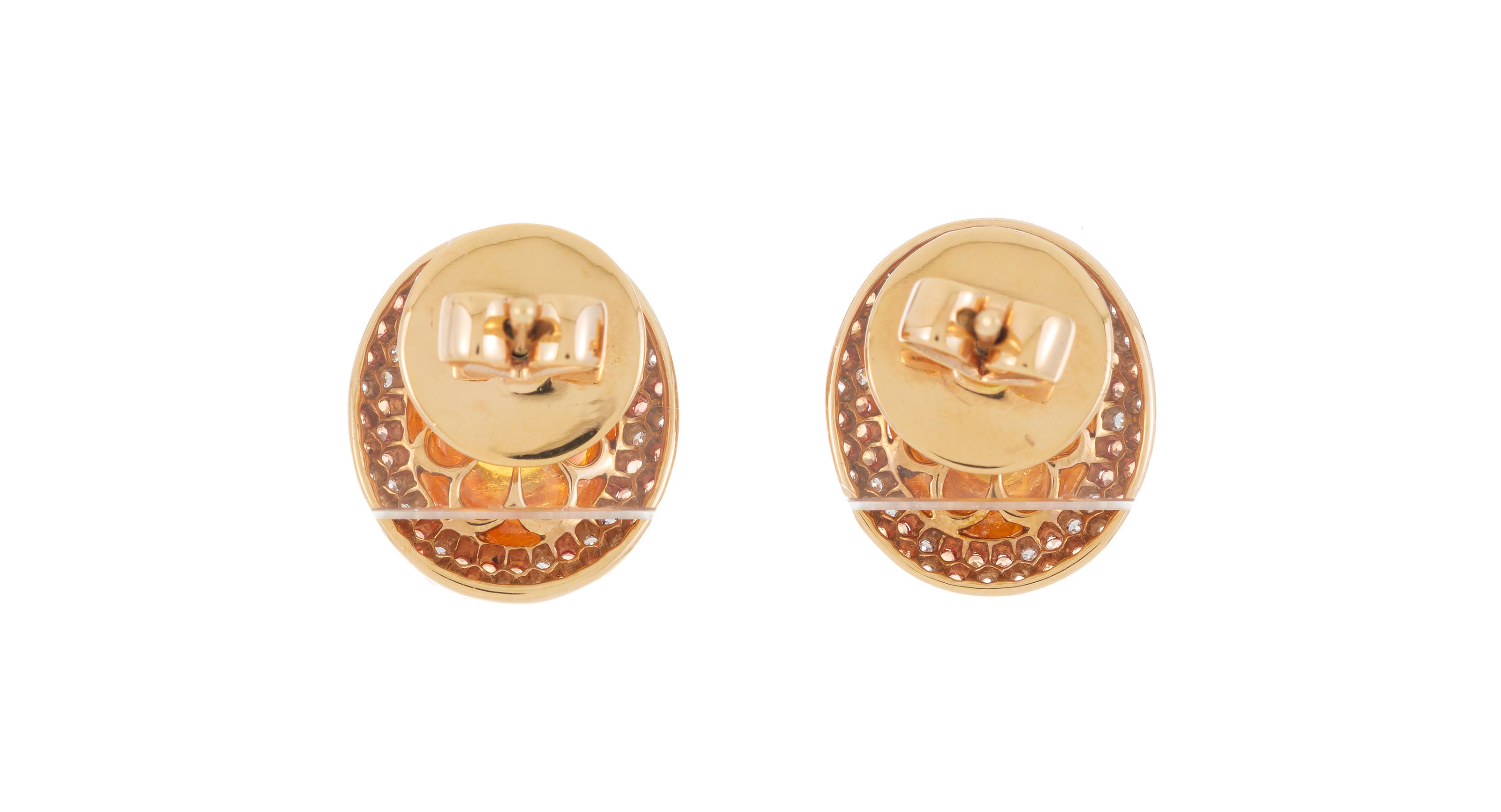 Boucles d'Oreilles Grenat Spessartite Saphirs Orange diamants Or rose 18 Carats