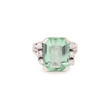 Bague Vintage Tourmaline Verte 9 carats Diamants Or Gris 18 Carats