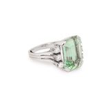 Bague Vintage Tourmaline Verte 9 carats Diamants Or Gris 18 Carats