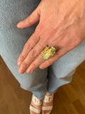 Bague Vintage Brut De Béryl Jaune Diamants Or Jaune 18 Carats