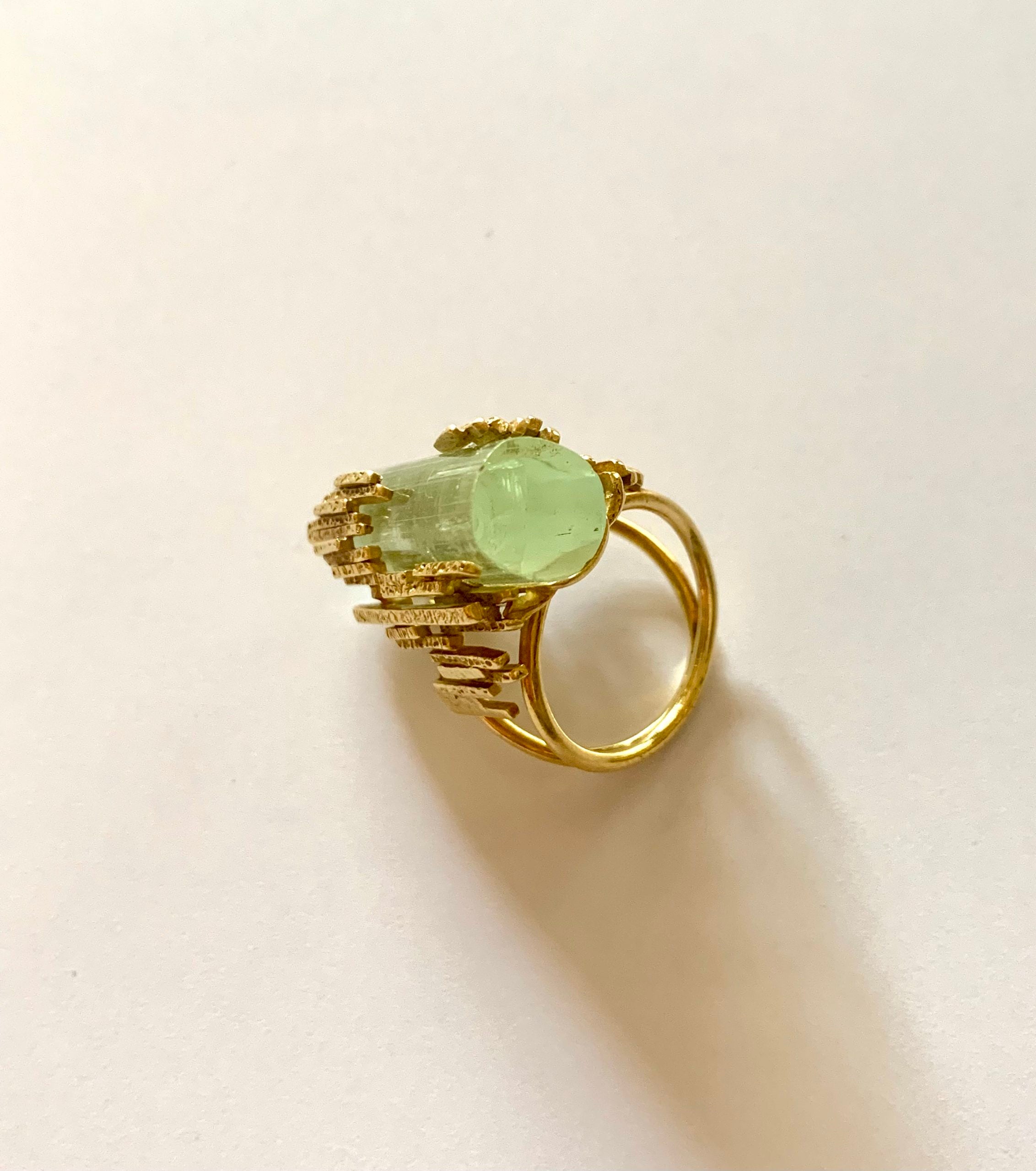 Vintage Yellow Rough Beryl Diamonds 18 Carats Yellow Gold Ring