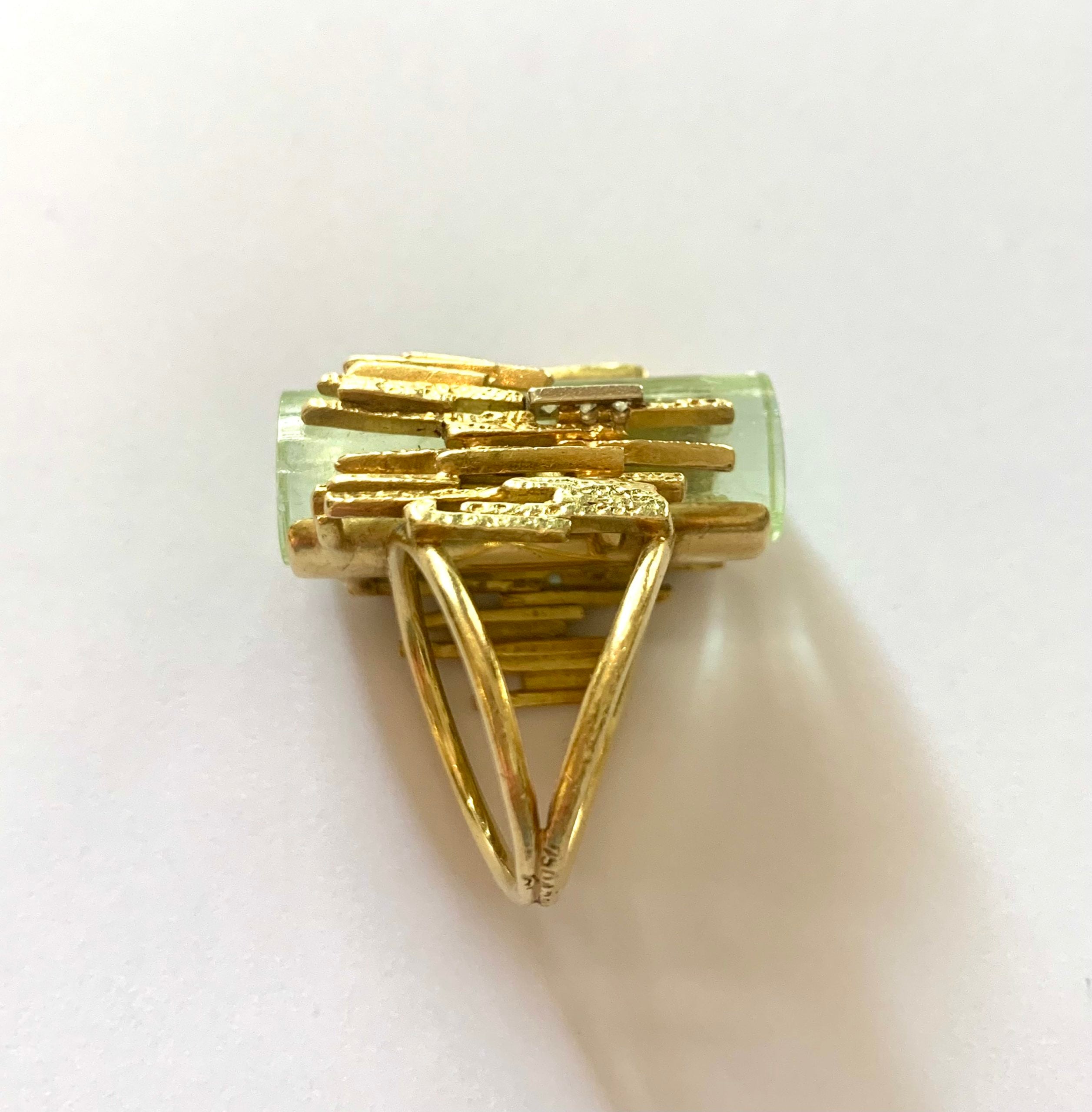 Vintage Yellow Rough Beryl Diamonds 18 Carats Yellow Gold Ring