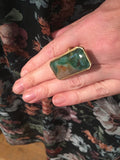 Rectangular Emerald Quartz Frosted 18ct Yellow Gold Frosted Ring