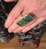 Rectangular Emerald Quartz Frosted 18ct Yellow Gold Frosted Ring