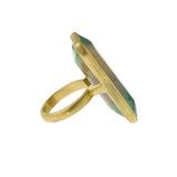 Rectangular Emerald Quartz Frosted 18ct Yellow Gold Frosted Ring