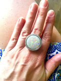 10 Carats Round Opal Diamonds 18K White Gold Ring