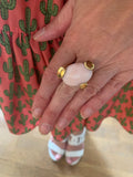 Criso Pink Opal Cabochon 18 Carats Yellow Gold Ring