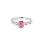 Bague Saphir Rose Rectangle Coussin 0.67 Carats Diamants Or Gris 18 Carats (Certifié)