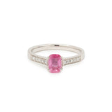 Bague Saphir Rose Rectangle Coussin 0.67 Carats Diamants Or Gris 18 Carats (Certifié)