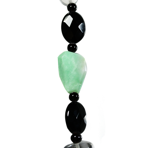 Chrysoprase, Rock cristal, Onyx and Jais Necklace