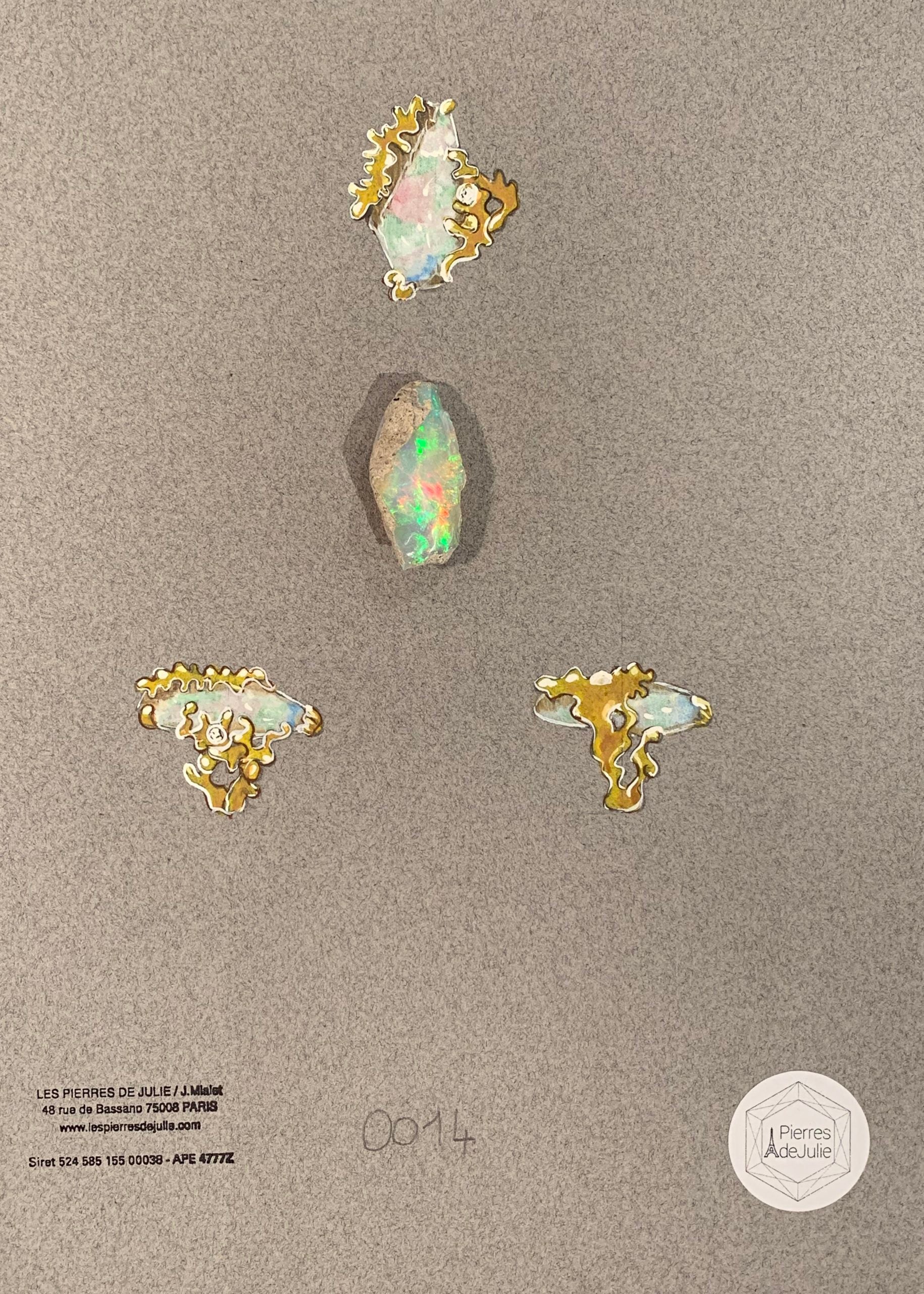 Bague Opale Brute Diamants Or Jaune 18 Carats