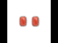 Cabochon Coral Diamonds 18 Carats White Gold Stud Earrings