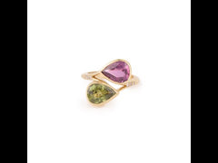 Pear Cut Pink Sapphire & Green Sapphire Diamonds 18 Carats Yellow Gold Ring