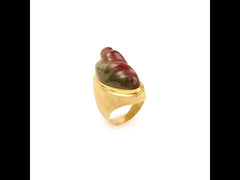 Watermelon Tourmaline 14 Carats Yellow Gold Cocktail Ring