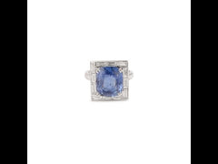Certified Unheated 7 Carats Ceylon Sapphire Baguette Diamonds 18 Carats White Gold Square Ring
