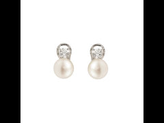 9mm Pearls Diamonds 18 Carats White Gold Clips Earrings