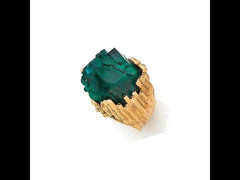 Bague Dioptase Brute Signée Roland Schad Or Jaune 18 Carats Granité