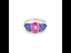 Bague Saphir Rose Tanzanites Diamants Or Gris 18 Carats