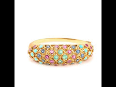 Sapphires, Rubies, Emeralds, Turquoise and 18 Carat Yellow Gold Bangle Bracelet