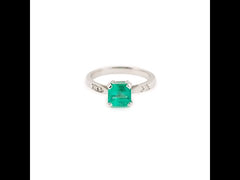 Certified 1.36 Carats Colombian Emerald Diamonds 18 Carats White Gold Ring