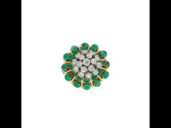 Cabochon Emeralds Diamonds 18 Carats Yellow Gold Cocktail Ring
