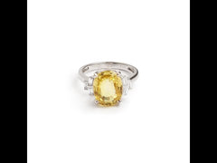 Bague Saphir Jaune Non Chauffé 6 Carats Diamants Or Gris 18 Carats (Certificat)