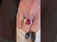 Certified Unheated Burma Cabochon Spinel Diamond 18K White Gold Ring