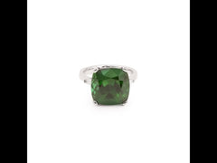 Bague Tourmaline Verte 10.33 Carats Coussin Diamants Or Gris 18 Carats